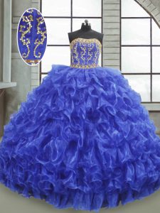 Royal Blue Sleeveless Beading and Appliques and Ruffles Floor Length Sweet 16 Quinceanera Dress