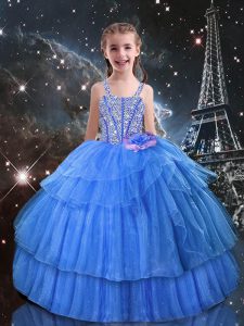 Light Blue Sleeveless Organza Lace Up Pageant Gowns For Girls for Quinceanera and Wedding Party