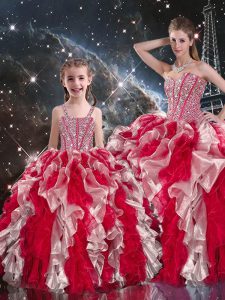 Floor Length Lace Up Quince Ball Gowns Multi-color for Military Ball and Sweet 16 and Quinceanera with Beading and Ruffl