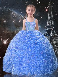Baby Blue Ball Gowns Beading and Ruffles Little Girls Pageant Gowns Lace Up Organza Sleeveless Floor Length