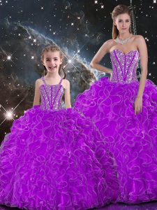 Sweetheart Sleeveless Lace Up 15 Quinceanera Dress Purple Organza