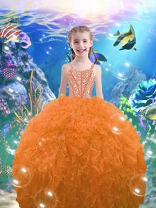 Floor Length Ball Gowns Sleeveless Orange Red Kids Formal Wear Lace Up