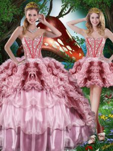 Suitable Multi-color Sleeveless Beading and Ruffles and Ruffled Layers Floor Length Quinceanera Gown