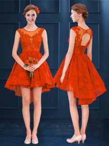 Rust Red Scoop Clasp Handle Lace Dama Dress for Quinceanera Sleeveless