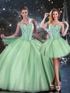 Apple Green Lace Up Sweetheart Beading Sweet 16 Quinceanera Dress Tulle Sleeveless