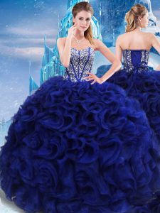 Dramatic Royal Blue Lace Up Quinceanera Gown Beading Sleeveless Floor Length