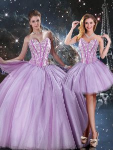 Hot Selling Lavender Sleeveless Beading Floor Length 15 Quinceanera Dress