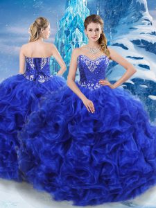 Royal Blue Lace Up Sweetheart Beading 15th Birthday Dress Organza Sleeveless