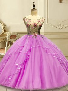 Fancy Scoop Sleeveless Lace Up Quinceanera Dress Lilac Tulle