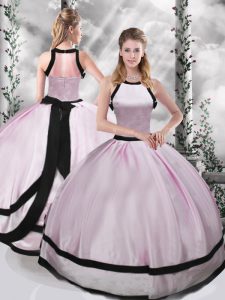 Hot Selling Pink Taffeta Zipper Quinceanera Gown Sleeveless Floor Length Ruching