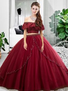 Best Lace and Ruffles Quinceanera Gowns Burgundy Lace Up Sleeveless Floor Length