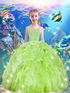 Pretty Floor Length Lace Up Winning Pageant Gowns Yellow Green for Quinceanera and Wedding Party with Beading and Ruffle