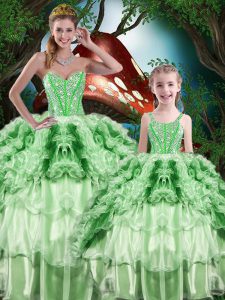 Superior Green Sleeveless Floor Length Beading and Ruffles and Ruffled Layers Lace Up Sweet 16 Dress