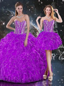 Purple Sweetheart Lace Up Beading and Ruffles Quinceanera Dresses Sleeveless
