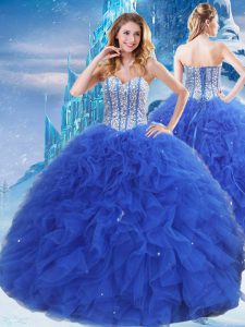Deluxe Royal Blue Quinceanera Gown Military Ball and Sweet 16 and Quinceanera with Beading and Ruffles and Sequins Sweet