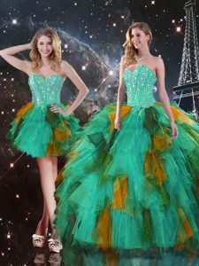 High Class Sleeveless Floor Length Ruffles Lace Up Sweet 16 Dresses with Multi-color