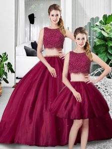 Discount Floor Length Fuchsia 15th Birthday Dress Tulle Sleeveless Lace and Ruching