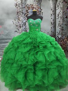 Floor Length Ball Gowns Sleeveless Green Sweet 16 Quinceanera Dress Lace Up