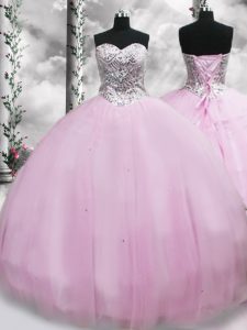 Decent Lilac Sweet 16 Dress Military Ball and Sweet 16 and Quinceanera with Beading Sweetheart Sleeveless Brush Train La