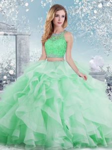 Trendy Floor Length Clasp Handle 15th Birthday Dress Apple Green for Military Ball and Sweet 16 and Quinceanera with Bea