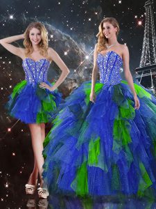 Dynamic Tulle Sleeveless Floor Length Sweet 16 Quinceanera Dress and Beading and Ruffles