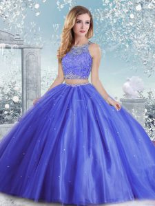 High Class Blue Quince Ball Gowns Military Ball and Sweet 16 and Quinceanera with Beading and Sequins Scoop Sleeveless C