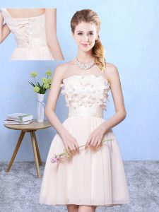 Adorable Champagne Empire Appliques Wedding Party Dress Lace Up Chiffon Sleeveless Knee Length