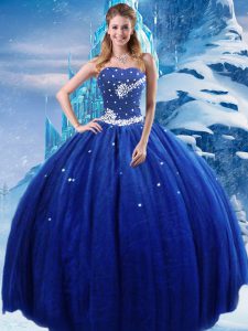 Fantastic Royal Blue Sleeveless Tulle Lace Up Quinceanera Gown for Military Ball and Sweet 16 and Quinceanera
