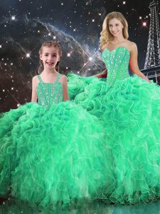High Quality Green Quinceanera Dress Military Ball and Sweet 16 and Quinceanera with Beading and Ruffles Sweetheart Slee