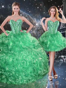 Three Pieces Sweet 16 Dress Green Sweetheart Organza Sleeveless Floor Length Lace Up