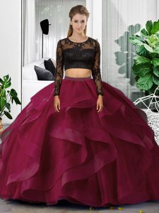 Floor Length Backless Quinceanera Dresses Fuchsia for Military Ball and Sweet 16 and Quinceanera with Lace and Ruffles