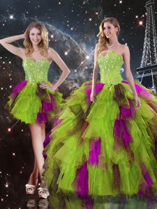 Multi-color Tulle Lace Up Sweetheart Sleeveless High Low Quinceanera Gown Ruffles