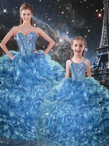Hot Sale Beading and Ruffles Sweet 16 Dresses Baby Blue Lace Up Sleeveless Floor Length