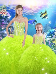 Best Yellow Green Sweetheart Lace Up Beading and Ruffles Quinceanera Gowns Sleeveless