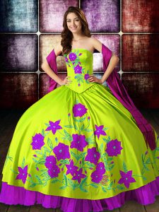 Satin Strapless Sleeveless Lace Up Embroidery Sweet 16 Quinceanera Dress in Multi-color