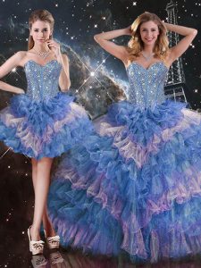 Sleeveless Beading and Ruffled Layers and Sequins Lace Up Ball Gown Prom Dress