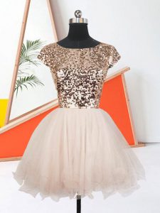 Short Sleeves Sequins Lace Up Prom Party Dress