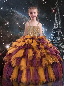 Wonderful Floor Length Ball Gowns Sleeveless Orange Little Girls Pageant Dress Wholesale Lace Up