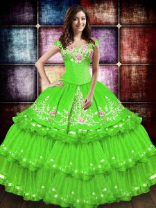 New Style Sleeveless Embroidery and Ruffled Layers Lace Up Vestidos de Quinceanera