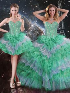 Glorious Multi-color Organza Lace Up Quinceanera Gown Sleeveless Floor Length Beading and Ruffles