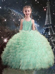 Customized Turquoise Pageant Dress for Teens Quinceanera and Wedding Party with Beading and Ruffles Straps Sleeveless La