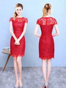 Customized Short Sleeves Zipper Knee Length Lace Quinceanera Court Dresses