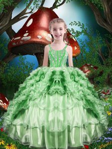 Latest Sleeveless Lace Up Floor Length Beading and Ruffles and Ruffled Layers Pageant Gowns For Girls