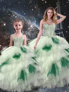 Multi-color Ball Gowns Organza Sweetheart Sleeveless Beading and Ruffled Layers Floor Length Lace Up Ball Gown Prom Dres