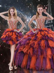 Multi-color Sleeveless Floor Length Beading and Ruffles and Ruffled Layers Lace Up Quinceanera Gowns
