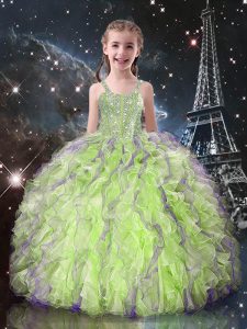 Yellow Green Sleeveless Organza Lace Up Kids Formal Wear for Quinceanera and Wedding Party