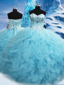 Colorful Aqua Blue Sweetheart Neckline Beading and Pick Ups Quinceanera Dresses Sleeveless Lace Up