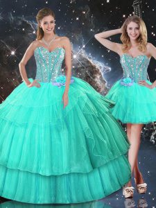 Floor Length Ball Gowns Sleeveless Turquoise 15th Birthday Dress Lace Up