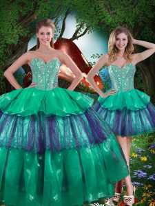 Fantastic Floor Length Lace Up Sweet 16 Dresses Turquoise for Military Ball and Sweet 16 and Quinceanera with Beading an