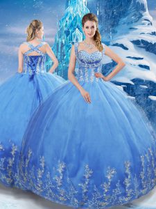 Pretty Floor Length Baby Blue Sweet 16 Quinceanera Dress Sweetheart Sleeveless Lace Up